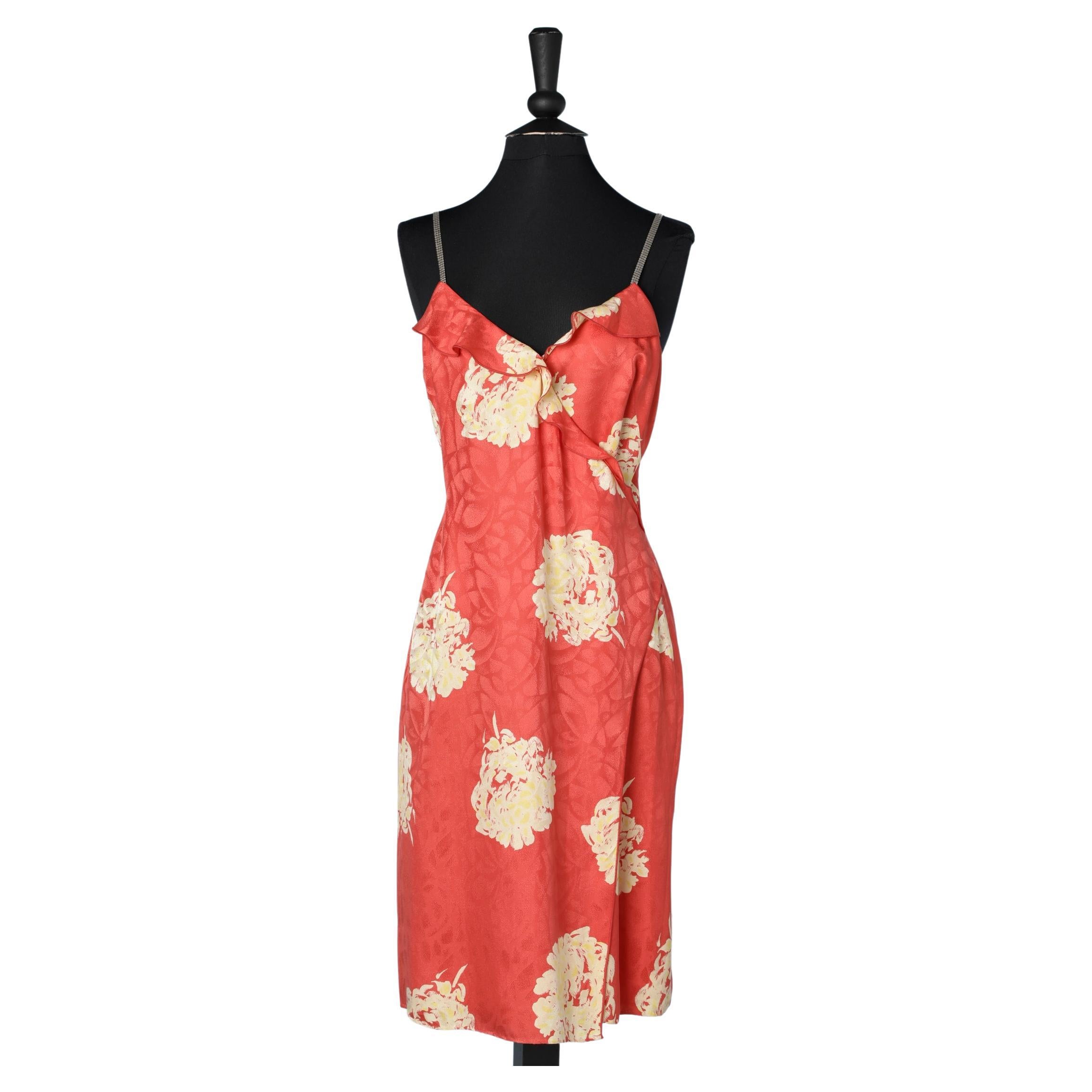 Wrap flower printed dress in silk Gianni Versace Classic V2 