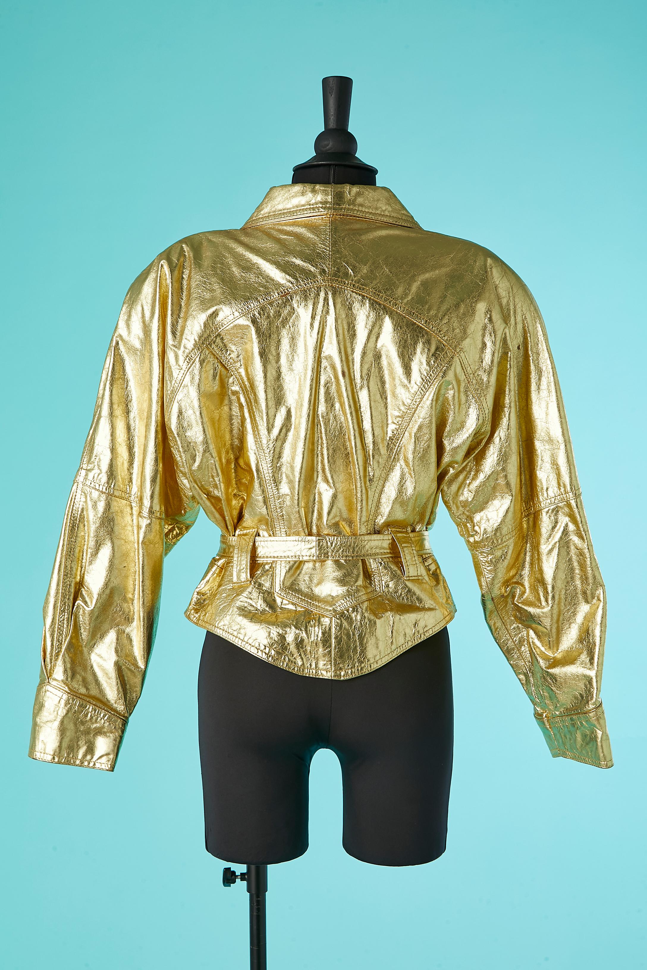 Wrap gold leather jacket with crinkle effect Twin's  For Sale 1
