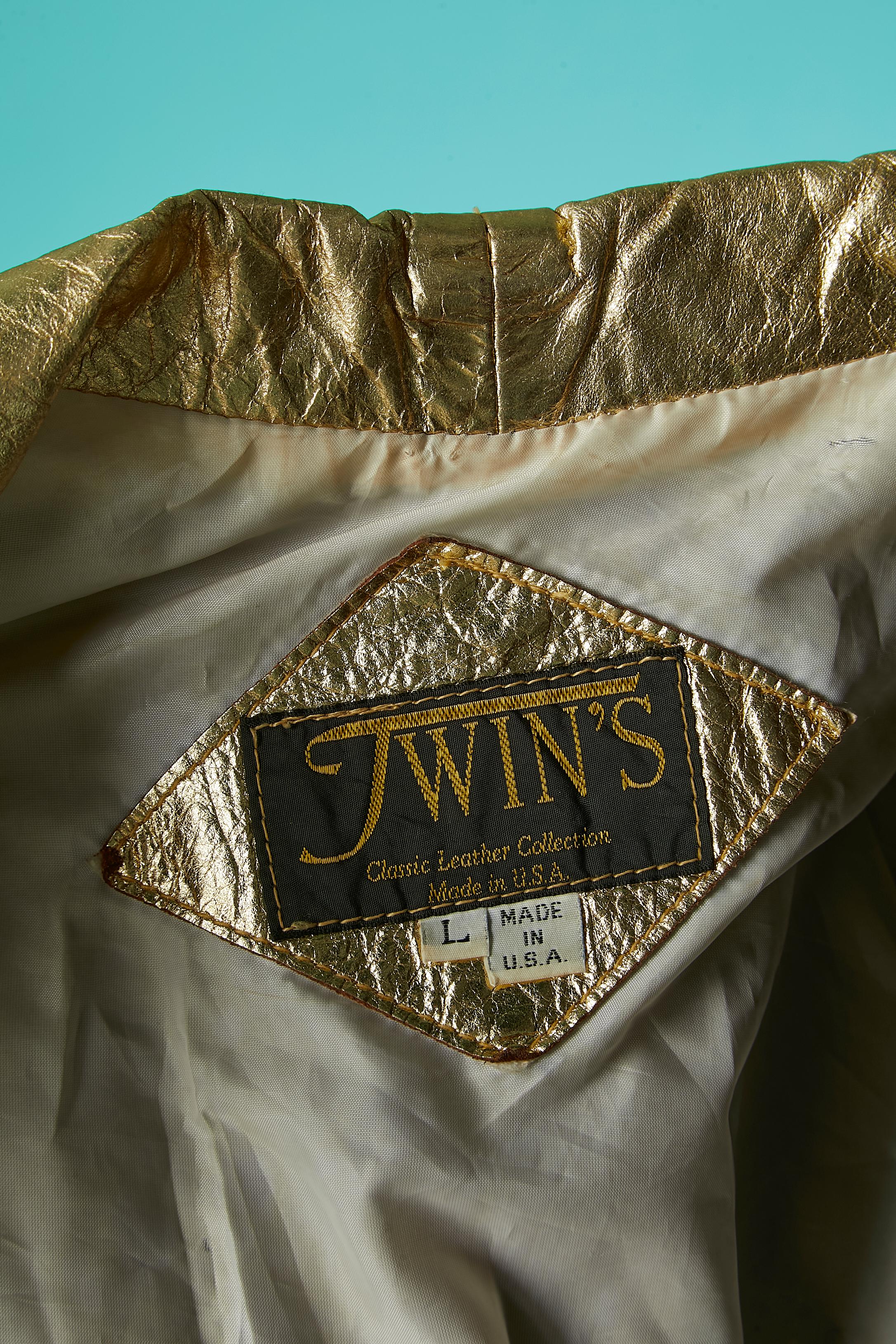 Wrap gold leather jacket with crinkle effect Twin's  For Sale 2