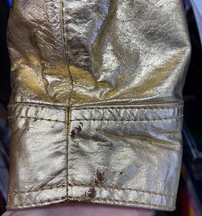 Wrap gold leather jacket with crinkle effect Twin's  For Sale 3