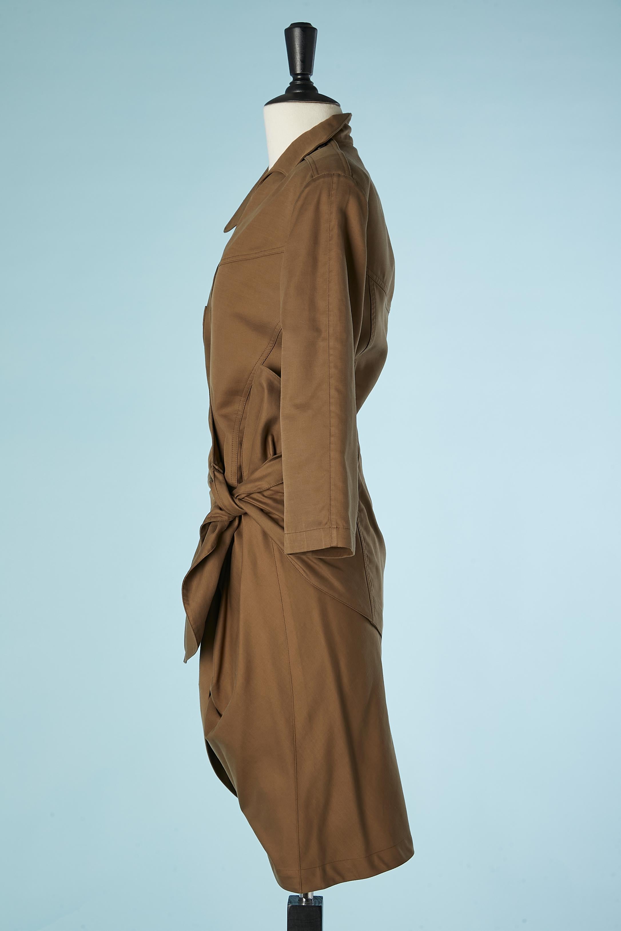 Wrap jacket and skirt ensemble in kaki cotton Thierry Mugler  2