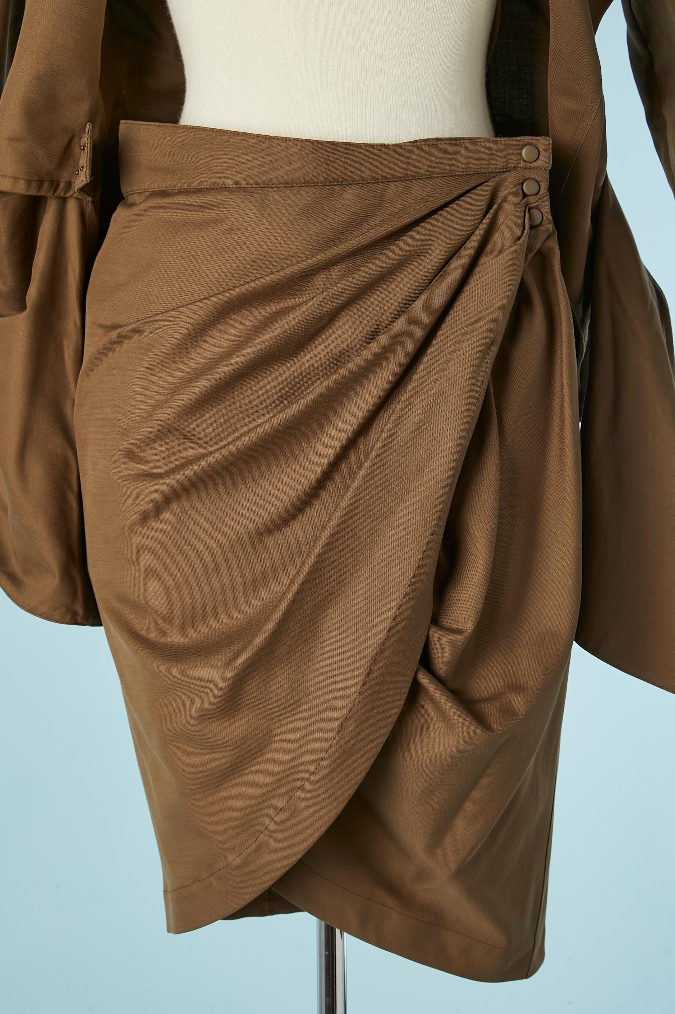 Wrap jacket and skirt ensemble in kaki cotton Thierry Mugler  4
