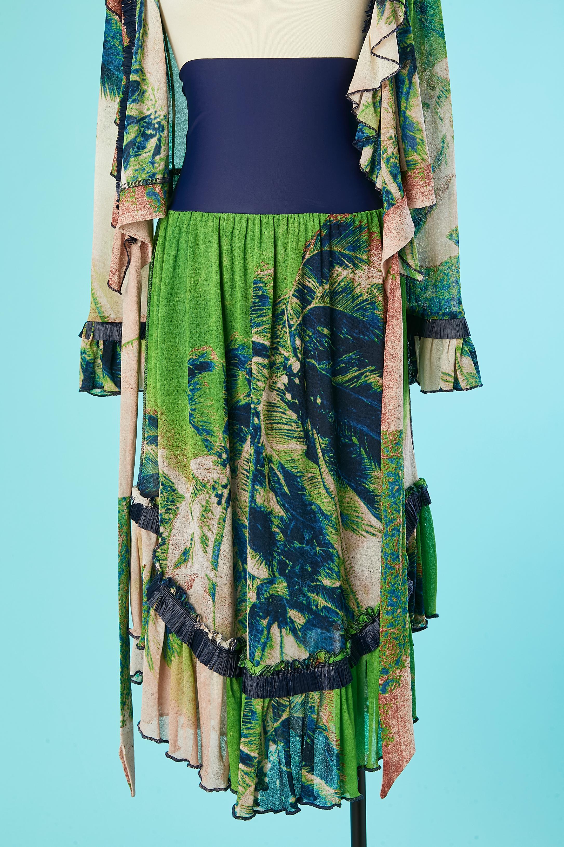 Wrap-over and skirt printed ensemble with ruffles and raffia JPGaultier  Soleil  For Sale 3