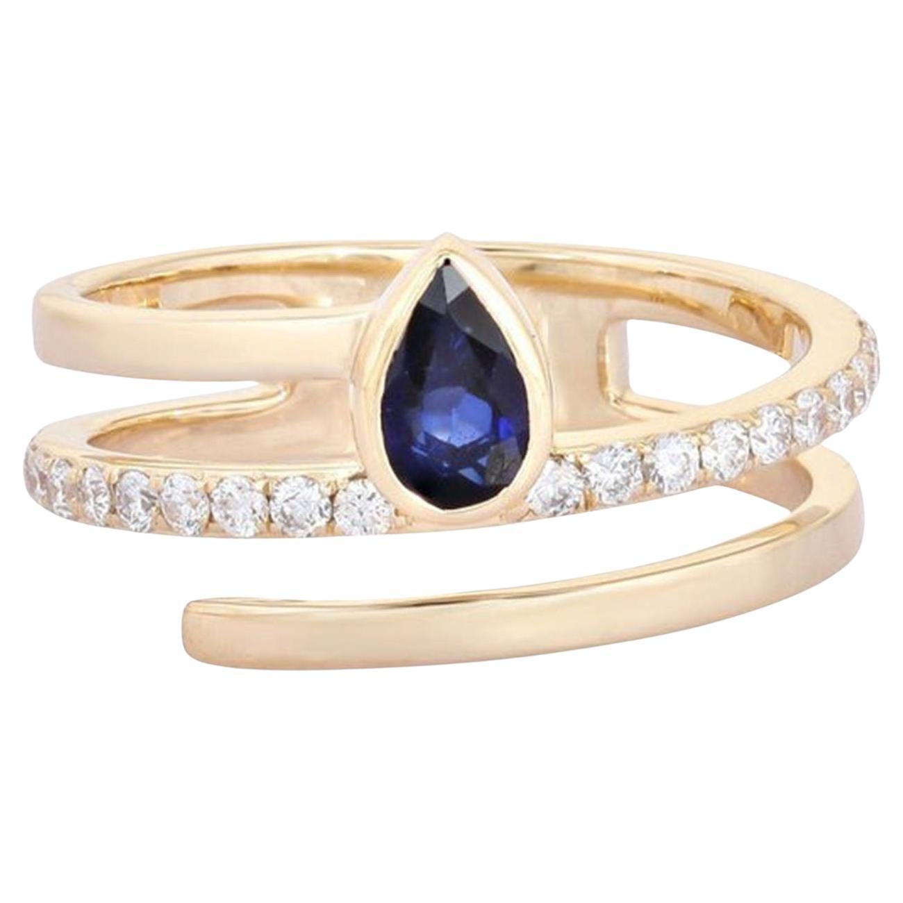 For Sale:  Wrap Pear Sapphire Diamond 14K (or 18k upon request) Yellow Gold Ring