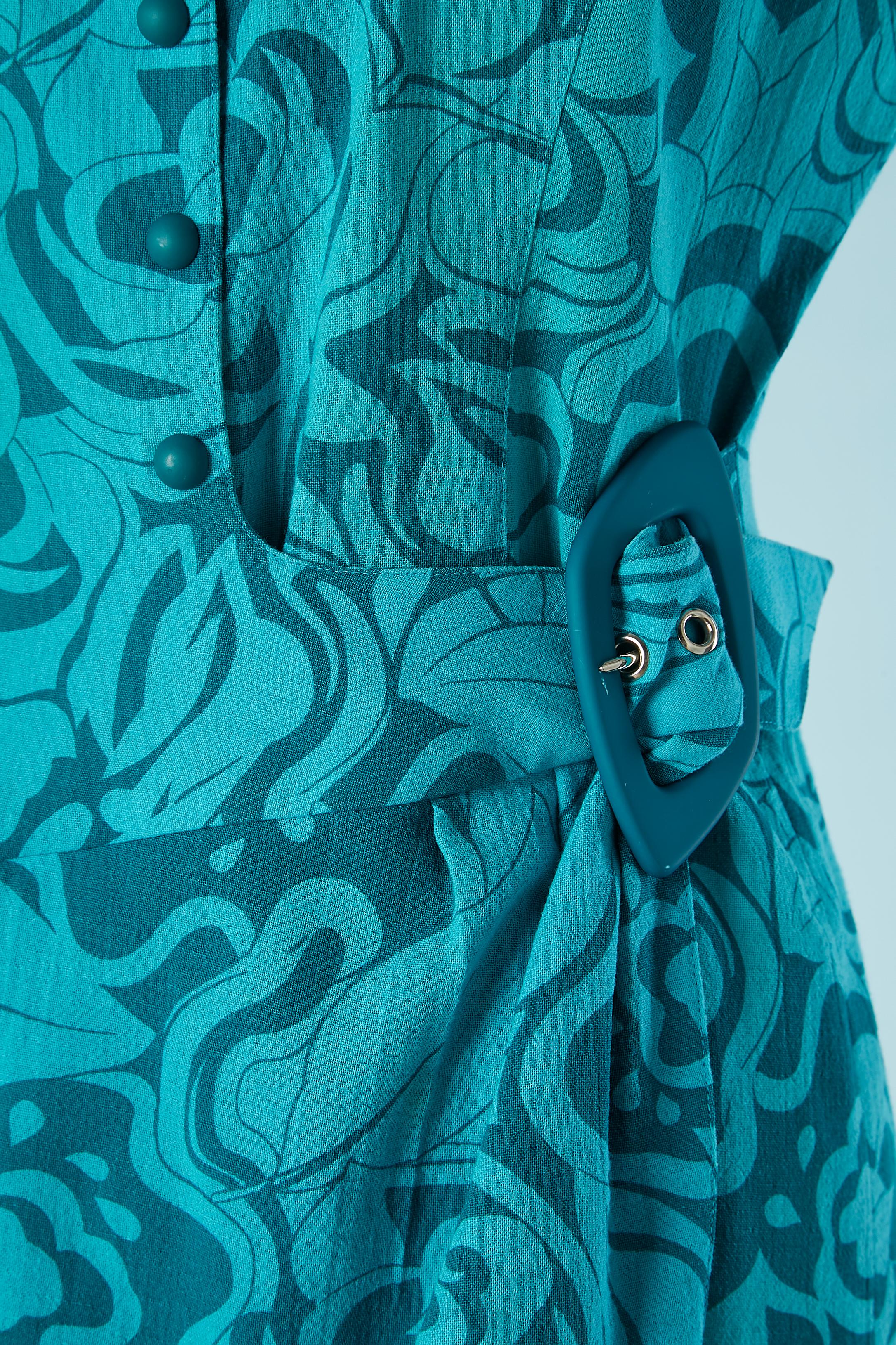 Bleu Robe de jour Mugler en coton imprimé en forme de portefeuille par Thierry Mugler  en vente