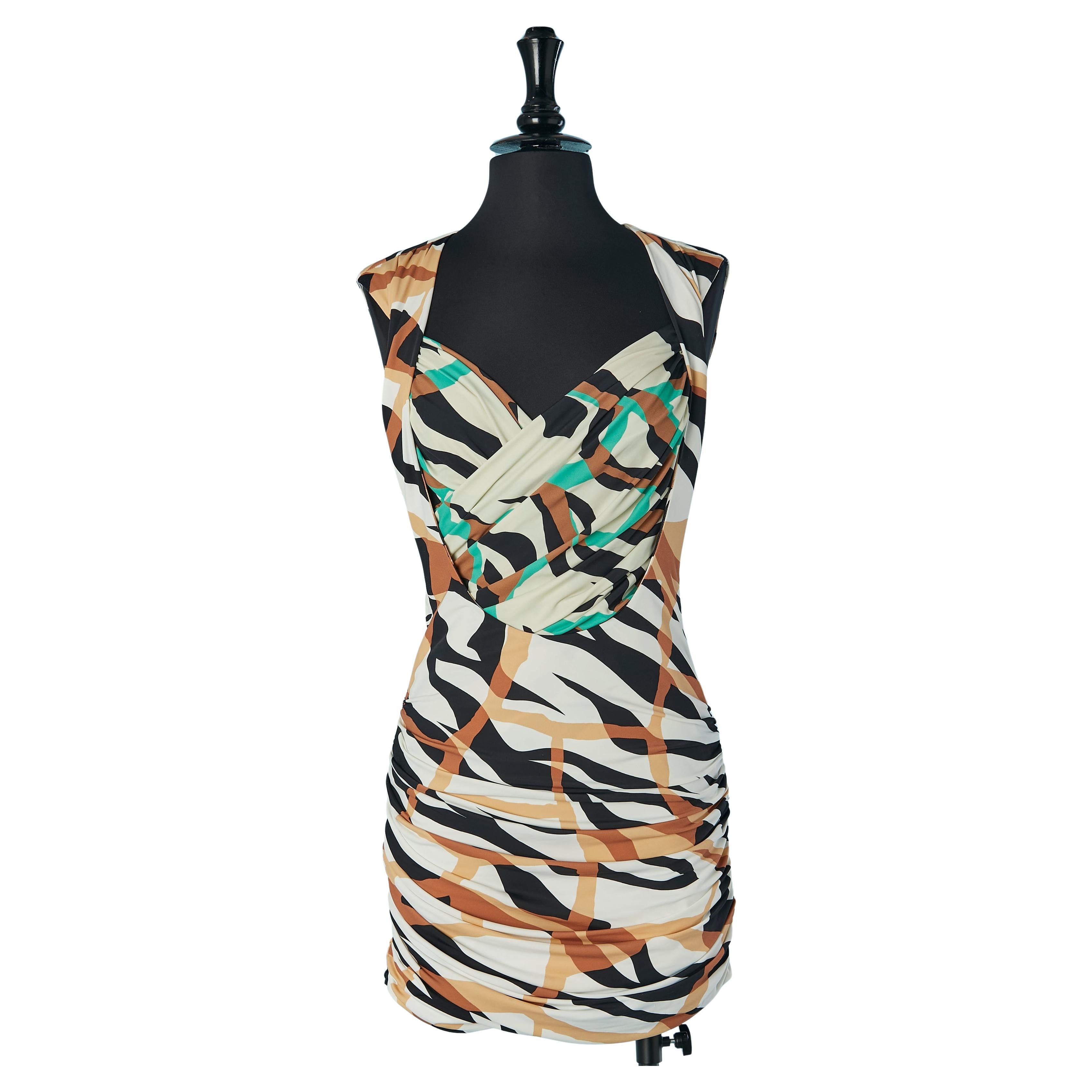 Wrap printed jersey dress Roberto Cavalli For Sale