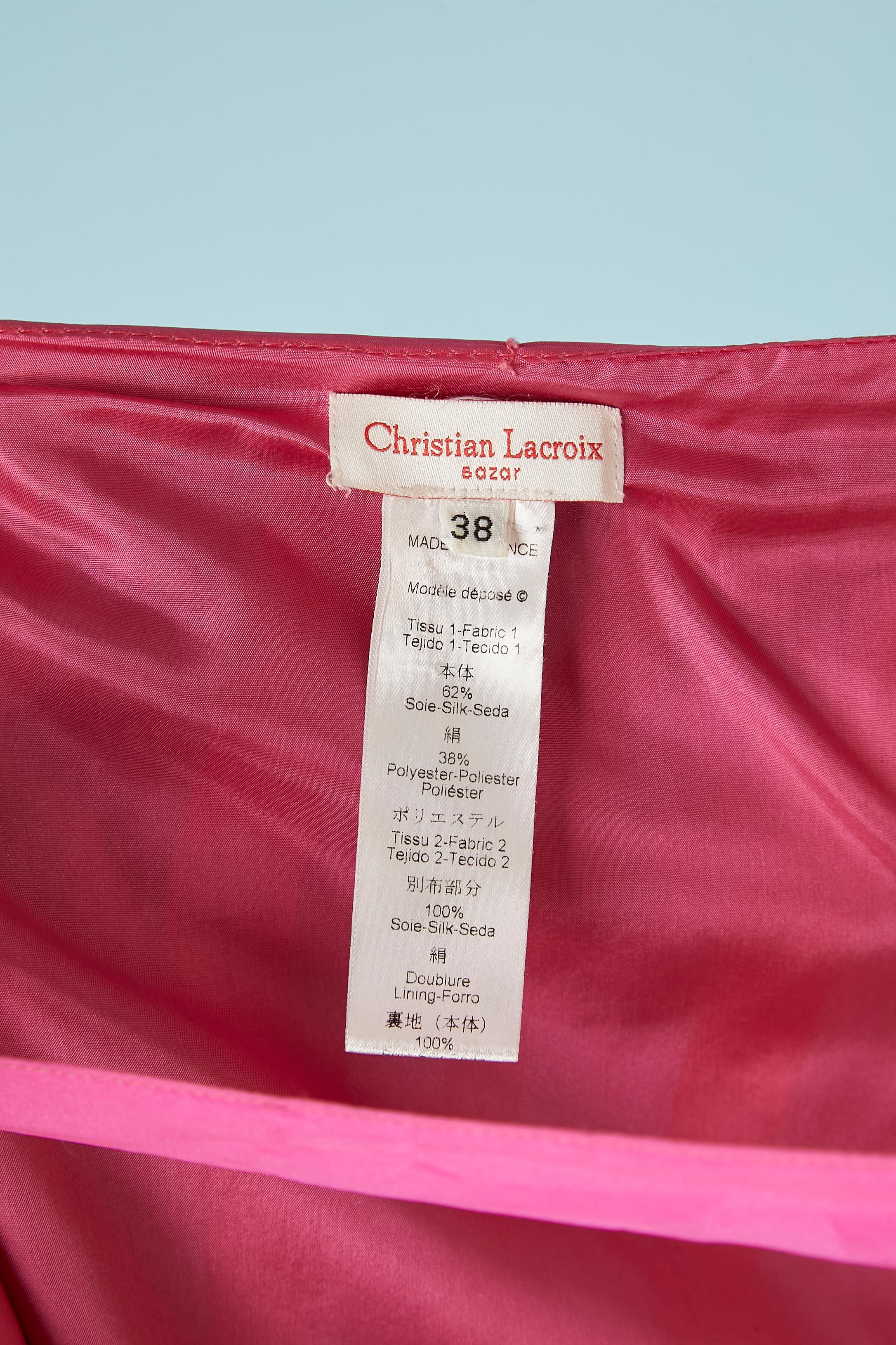 Jupe portefeuille en soie à volants et à rayures et doublure rose Christian Lacroix Bazar  en vente 1