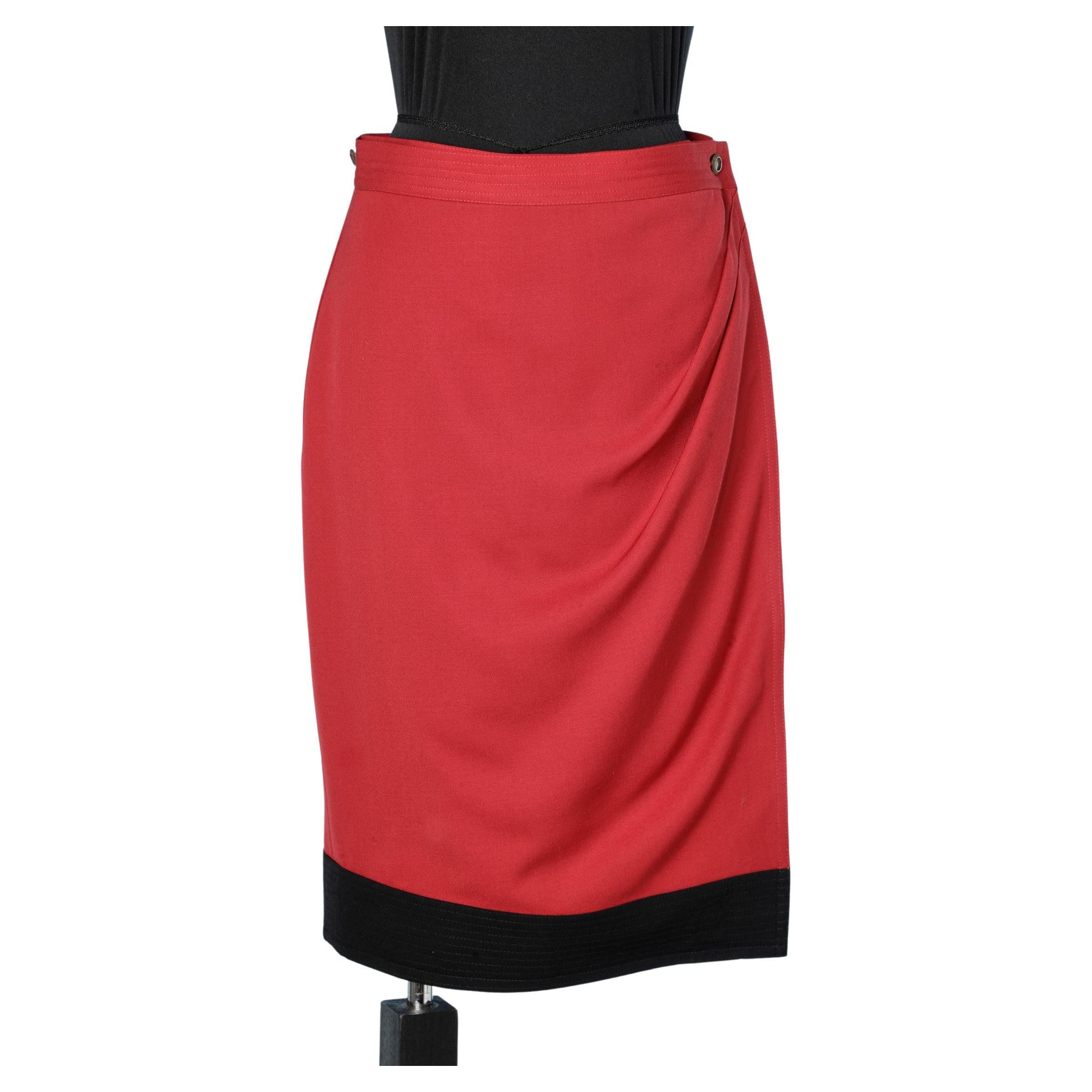 Wrap skirt in red wool and black strip in the bottom edge Gianni Versace  For Sale