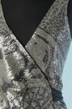 Wrap sleeveless silver sequin cocktail dress Diane von Furstenberg