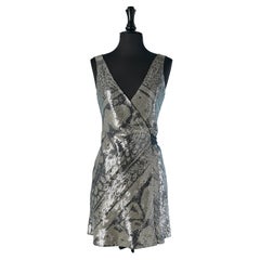 Wrap sleeveless silver sequin cocktail dress Diane von Furstenberg 