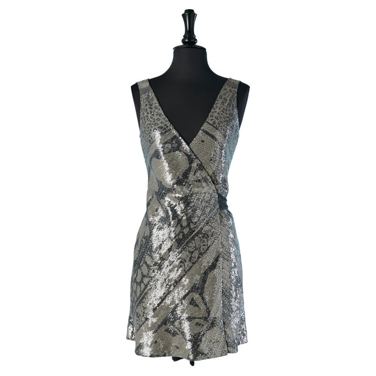 Wrap sleeveless silver sequin cocktail dress Diane von Furstenberg For Sale at 1stDibs Wrap sleeveless silver sequin cocktail dress Diane von Furstenberg For Sale at 1stDibs