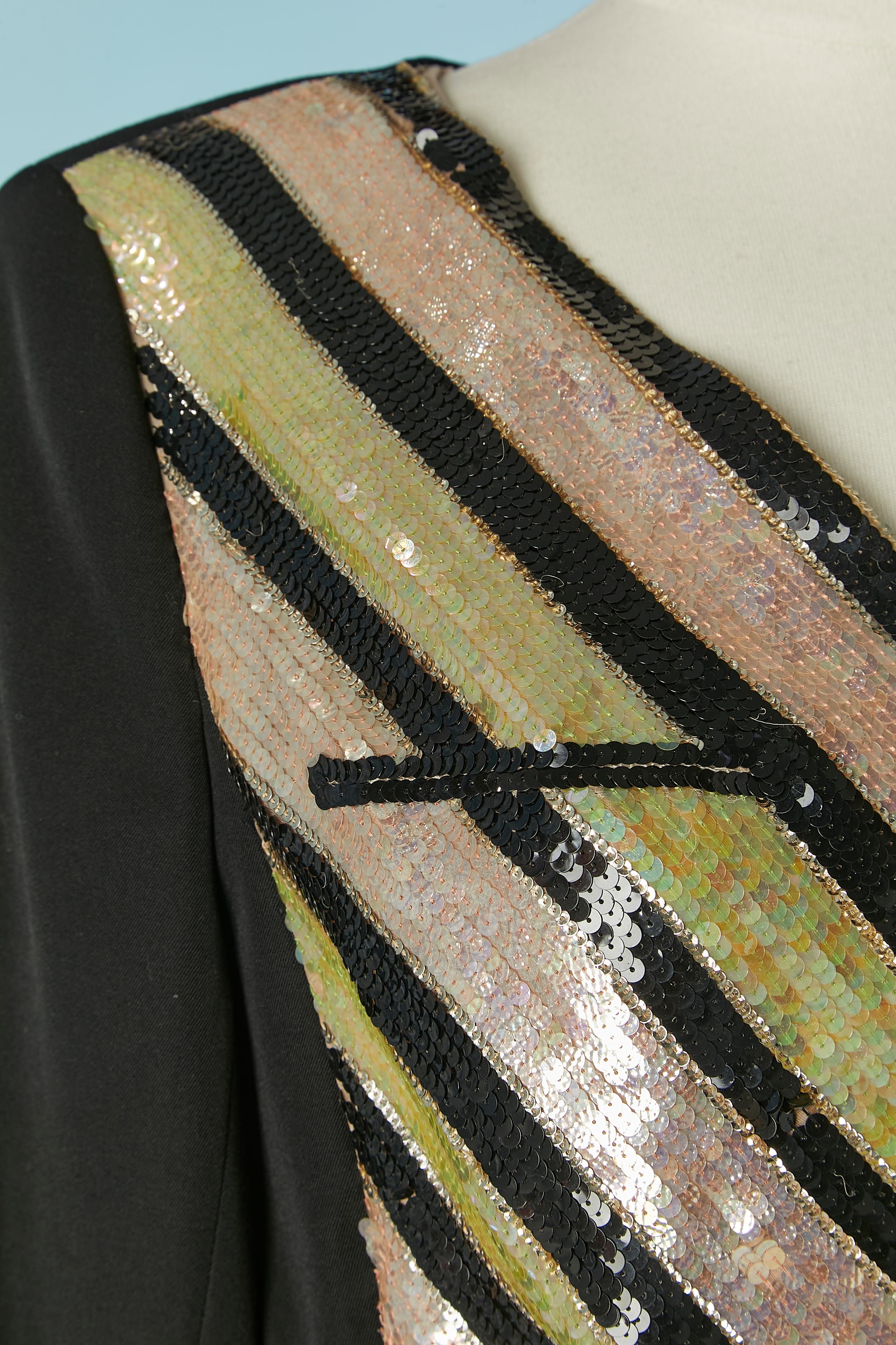 Black Wrap wool and sequin asymmetrical jacket with striped pattern CHANEL For Sale