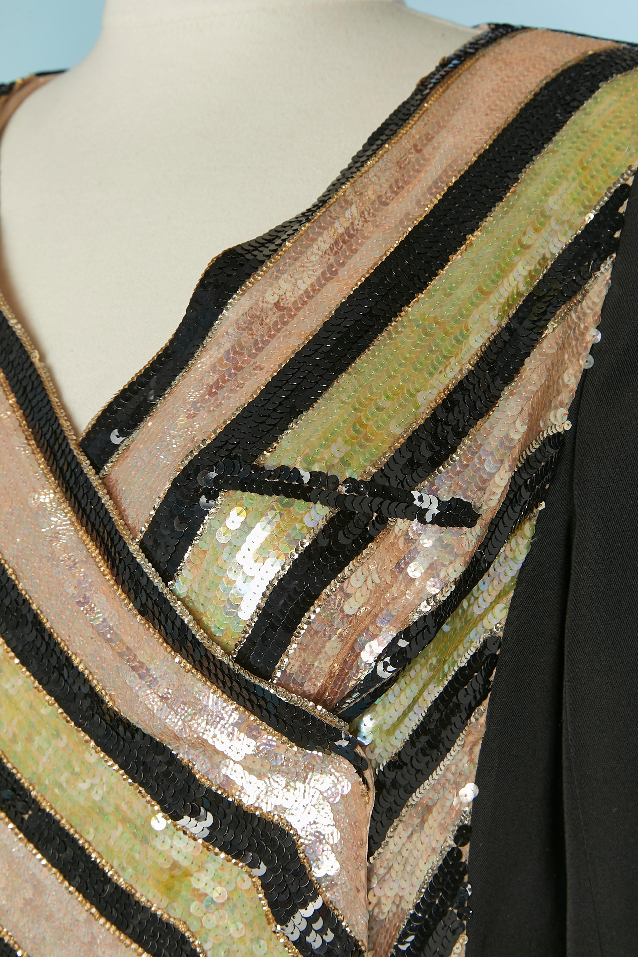 Wrap wool and sequin asymmetrical jacket with striped pattern CHANEL In Excellent Condition For Sale In Saint-Ouen-Sur-Seine, FR