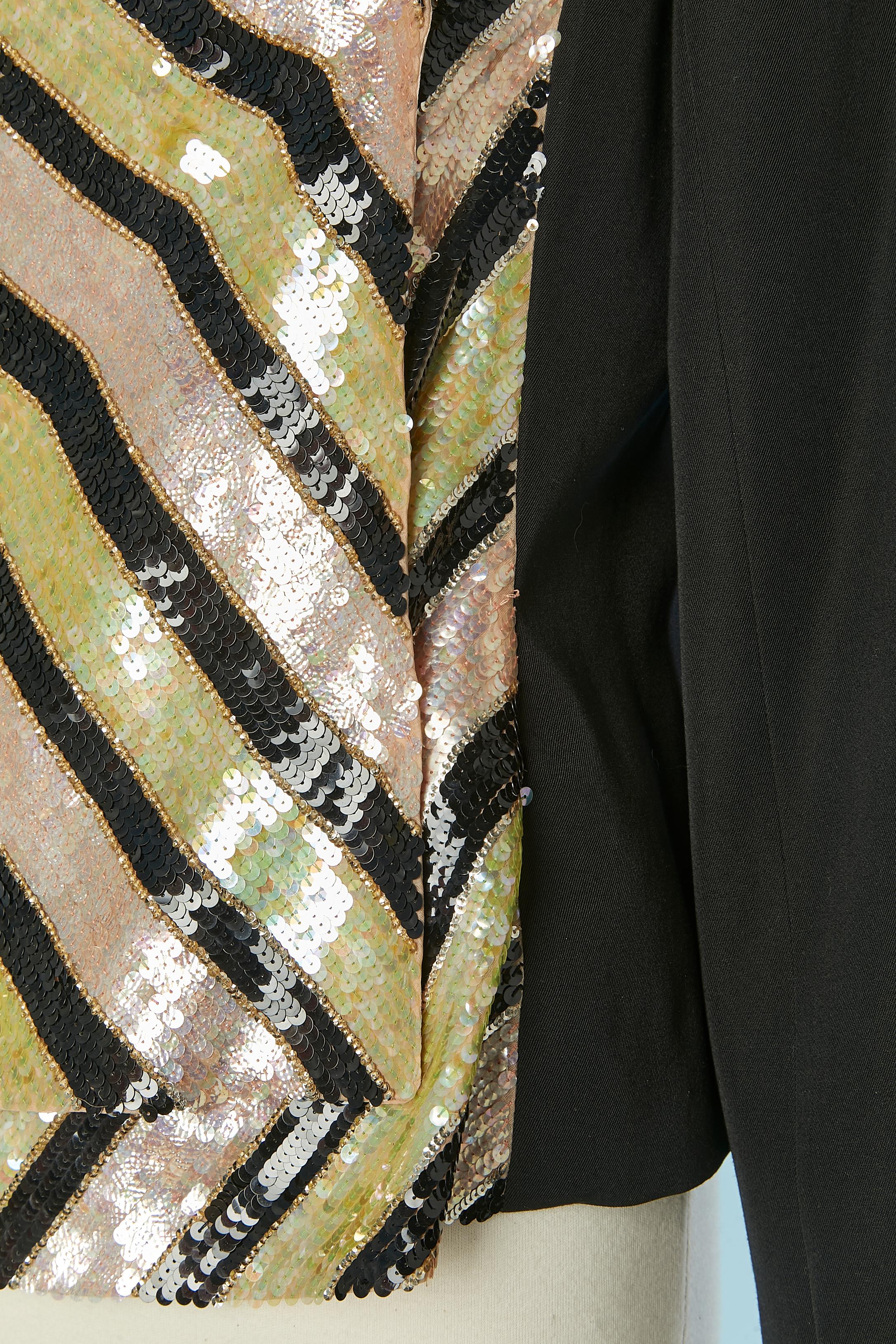 Women's Wrap wool and sequin asymmetrical jacket with striped pattern CHANEL For Sale