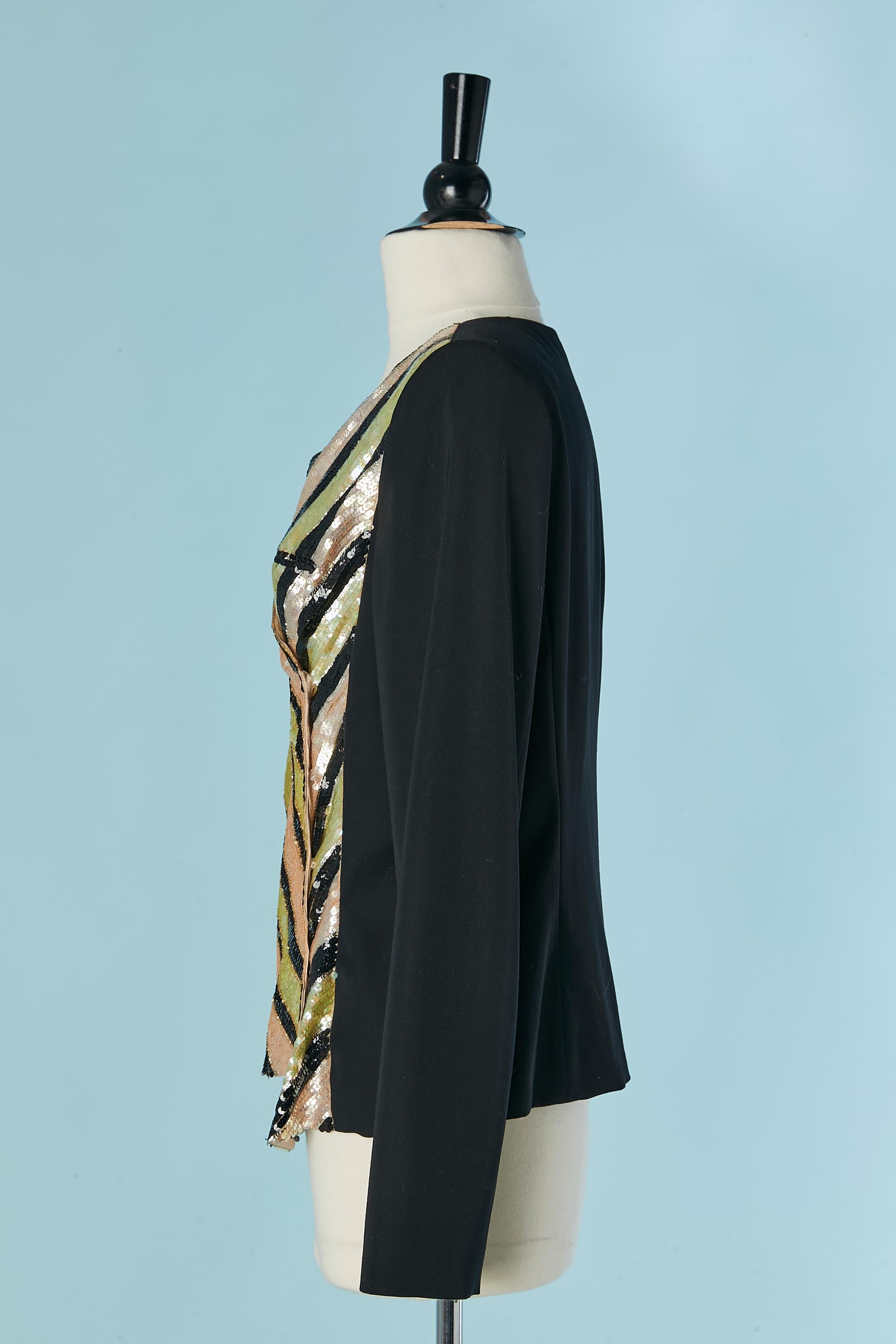 Wrap wool and sequin asymmetrical jacket with striped pattern CHANEL For Sale 1