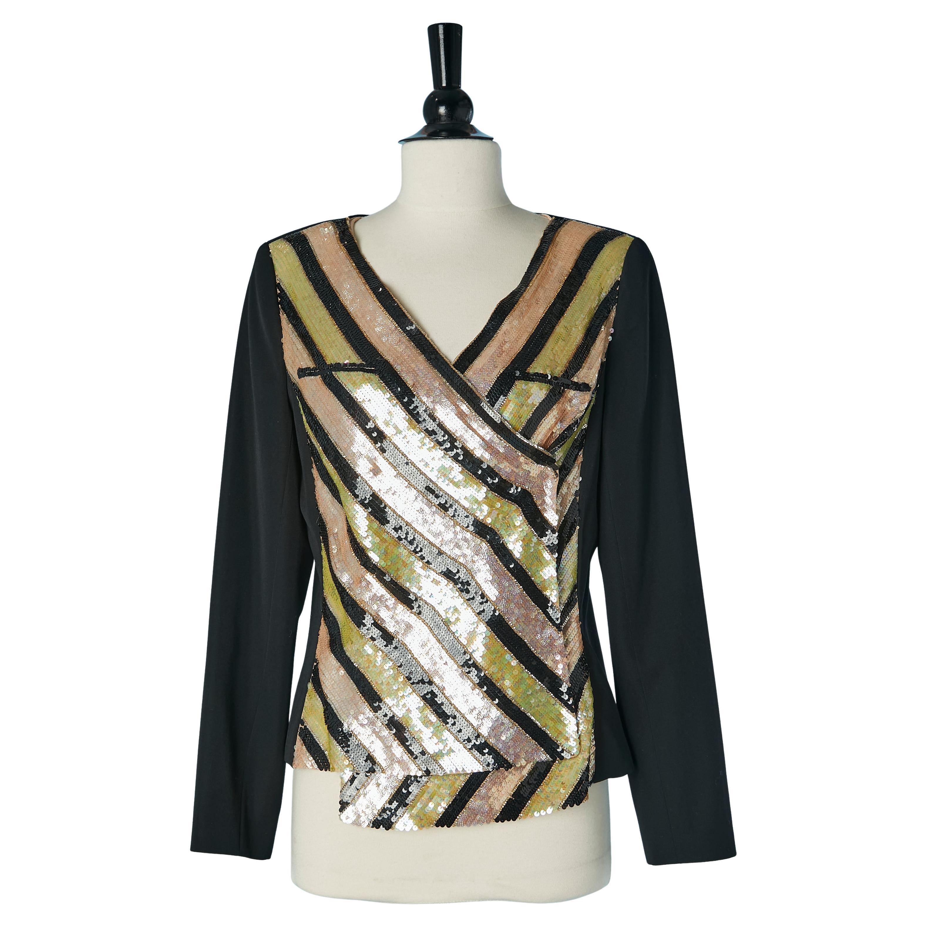 Wrap wool and sequin asymmetrical jacket with striped pattern CHANEL For Sale