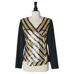 Wrap wool and sequin asymmetrical jacket with striped pattern CHANEL