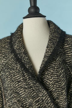Wrap wool chevron coat with fringes edge, pockets and cut-work Sonia Rykiel