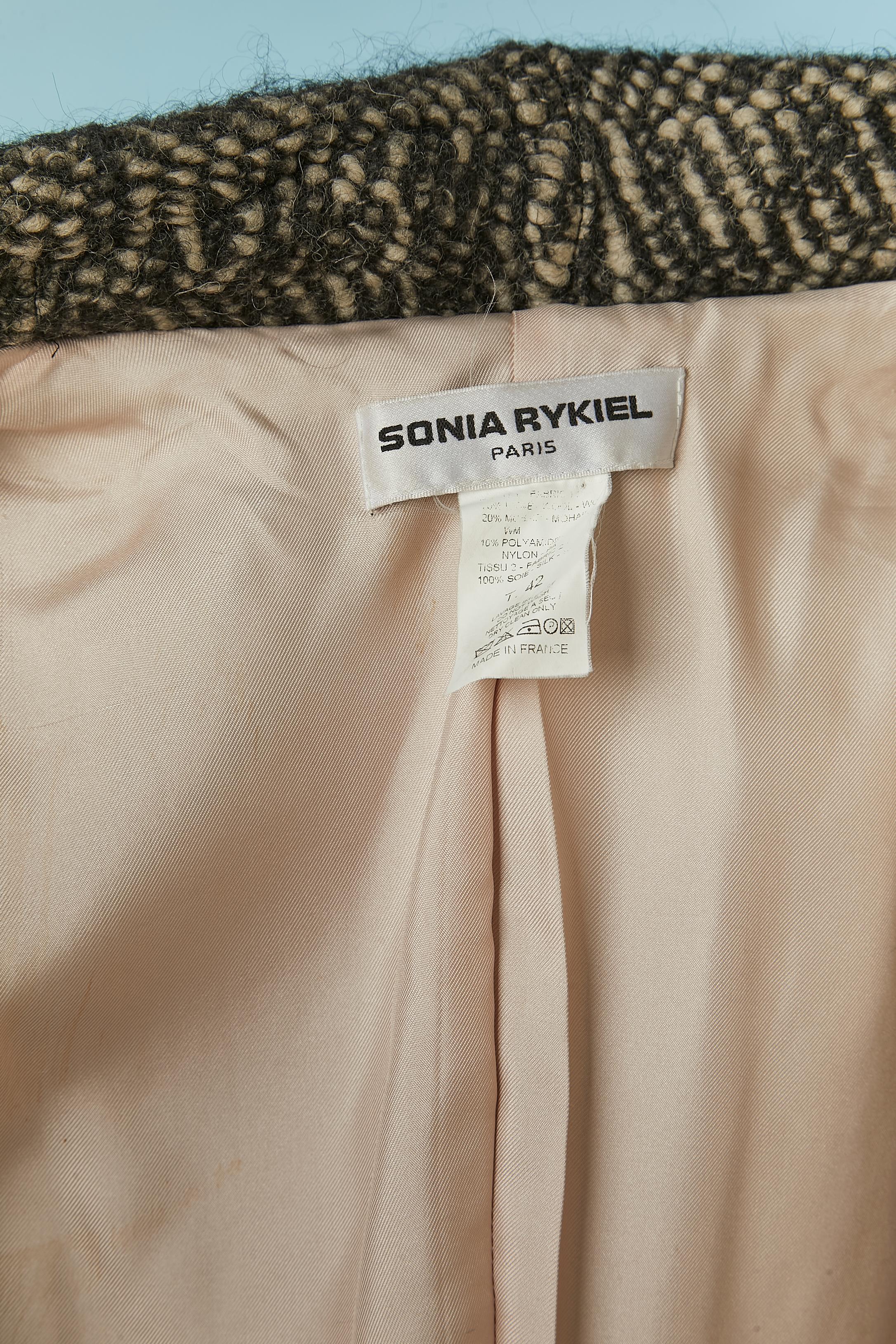 Manteau enveloppant en laine à chevrons avec bordures à franges, poches et découpes Sonia Rykiel en vente 4
