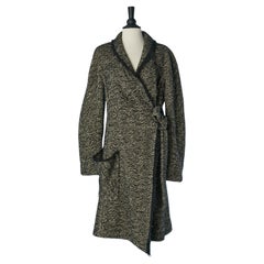 Cappotto avvolgente in lana chevron con bordo a frange, tasche e lavorazione a taglio Sonia Rykiel