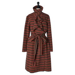 Cappotto avvolgente in lana con cintura e motivo a quadri Sonia Rykiel