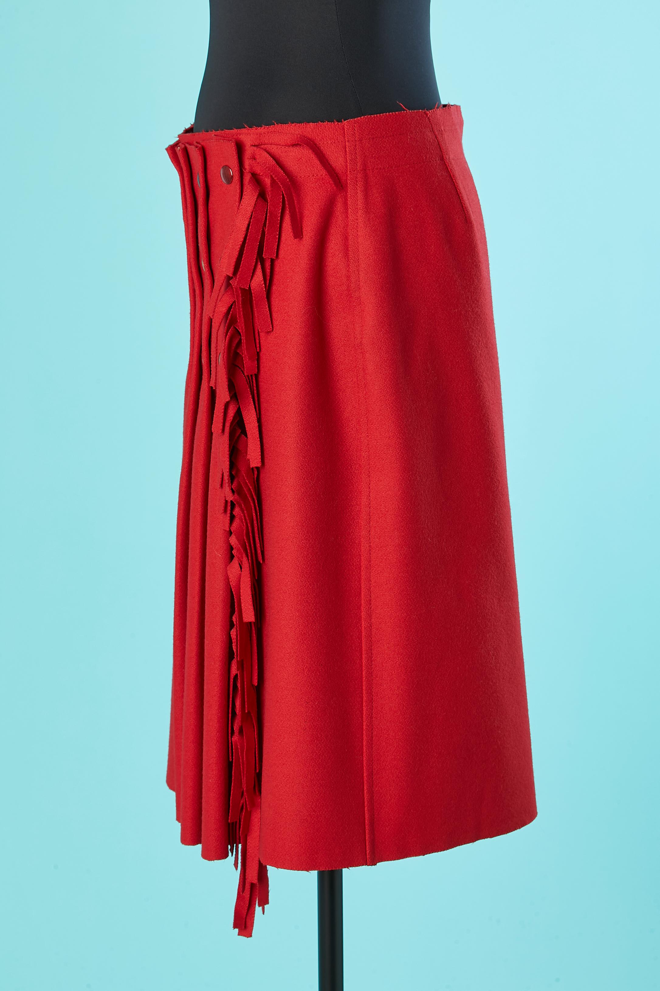 Red Wrap wool skirt with snap and fringes Jean-Charles de Castelbajac  For Sale