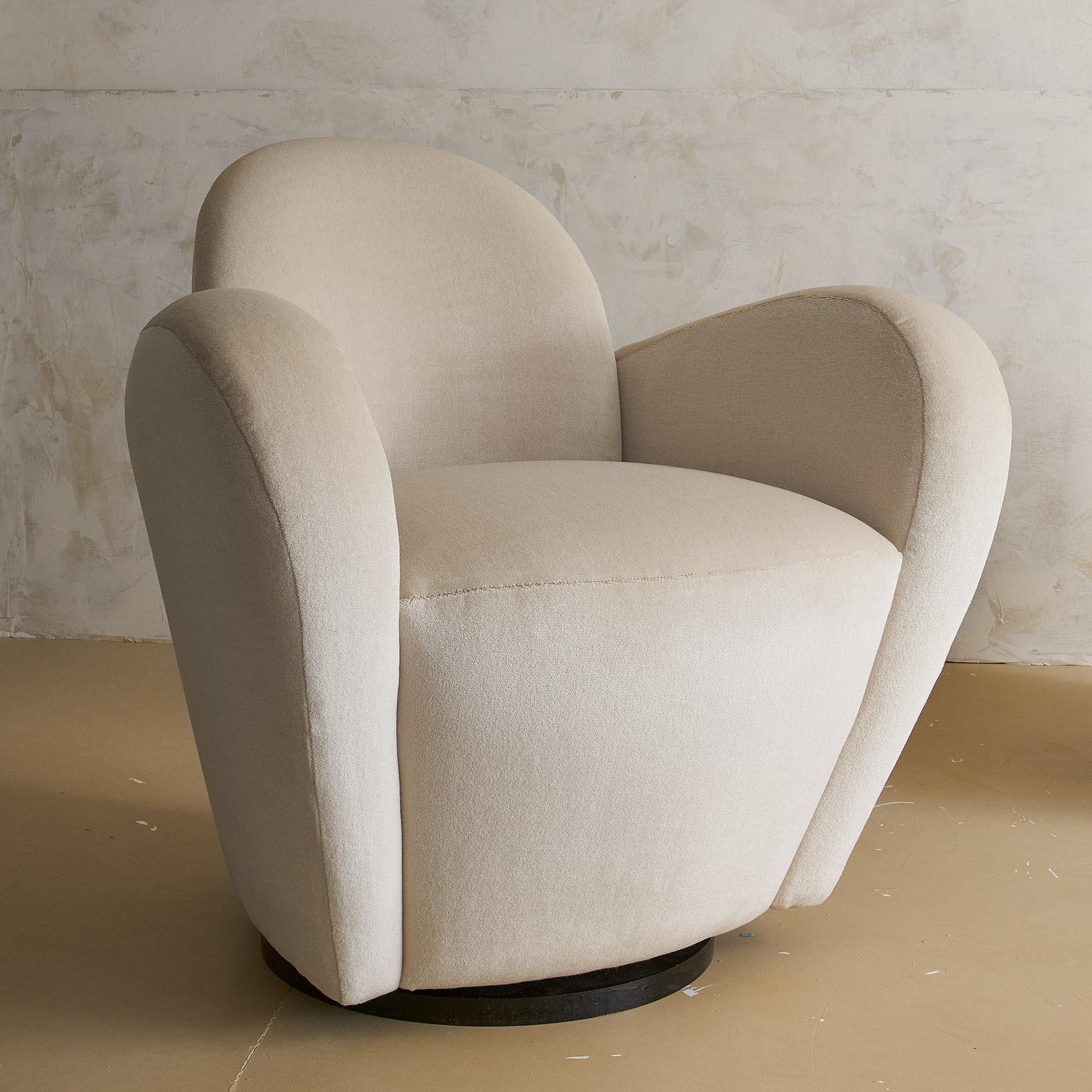 Wraparound Swivel Chair in the style of Vladimir Kagan in Ivory Mohair 6