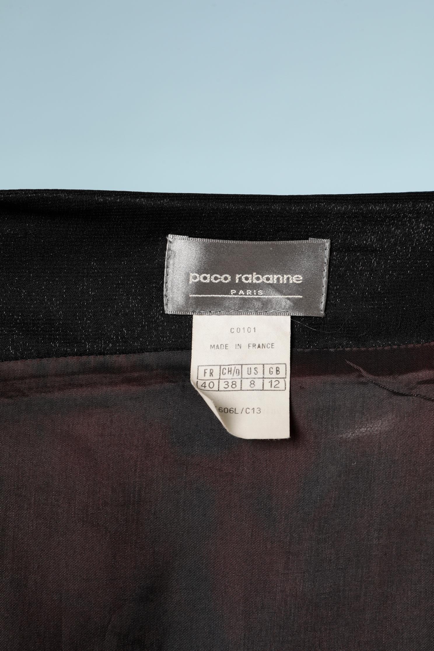 Wrapped cocktail dress in black shiny rayon and side buttons Paco Rabanne For Sale 1