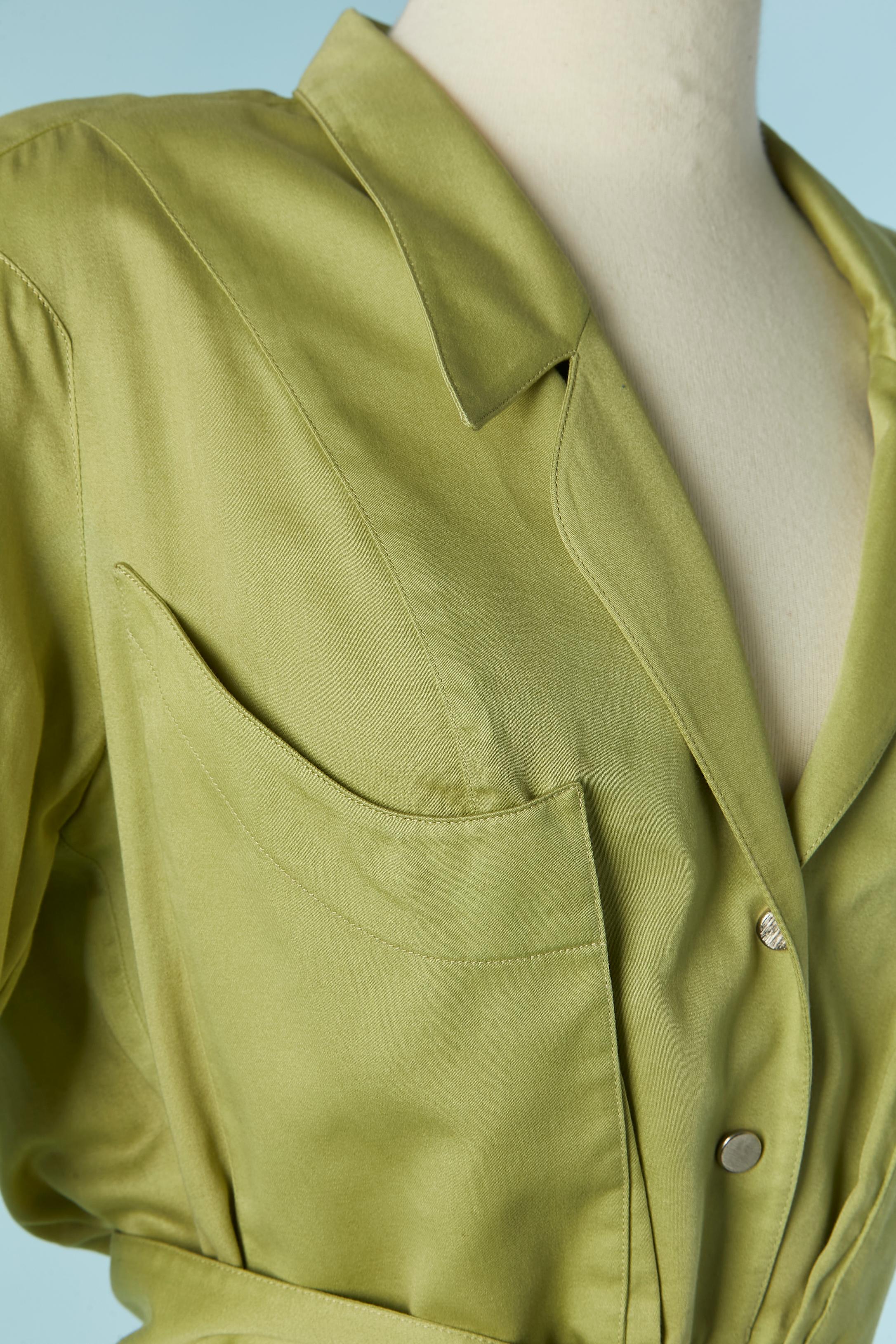 Wrapped green cotton dress THIERRY MUGLER In Excellent Condition For Sale In Saint-Ouen-Sur-Seine, FR