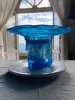 "Wrapped in Blue" Fluorescent Jellyfish, Murano Glass, Handmade in Italy, 2024