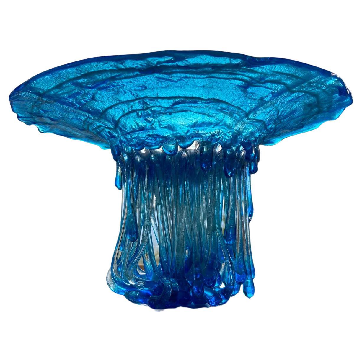 "Wrapped in Blue" Fluorescent Jellyfish, Murano Glass, Handmade in Italy, 2024