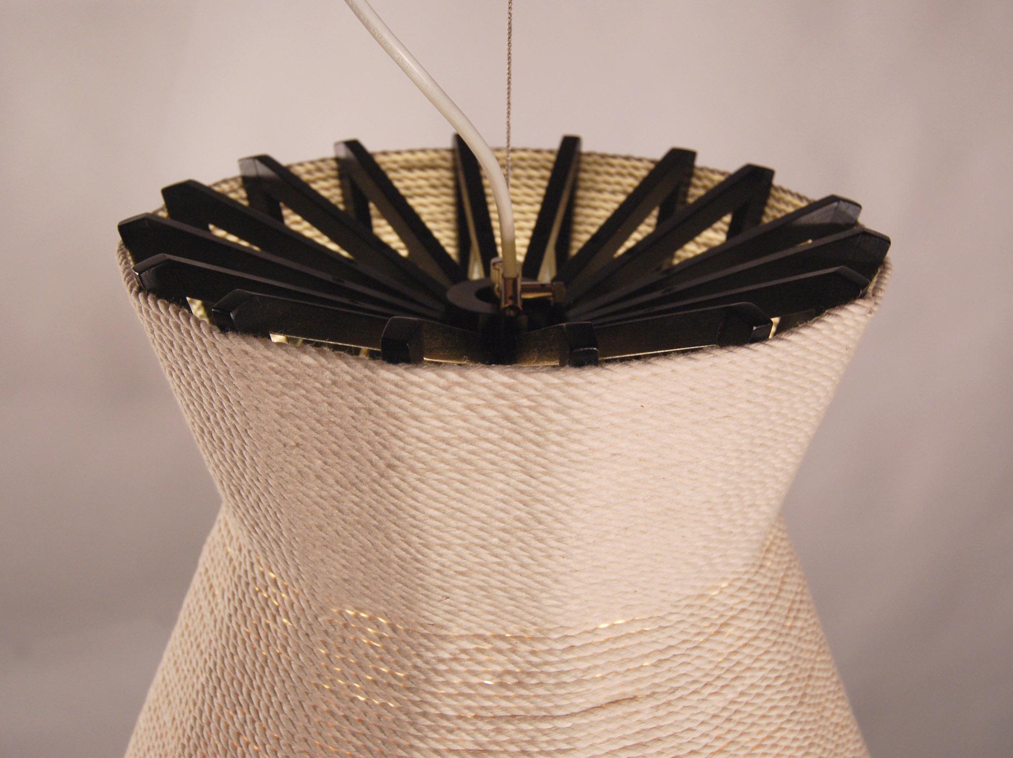 Contemporary Wrapped Lamp with Blackened Wood Armature and Cotton Shade For Sale