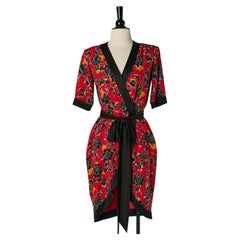 Wrapped printed silk jacquard cocktail dress SAINT LAURENT RIVE GAUCHE