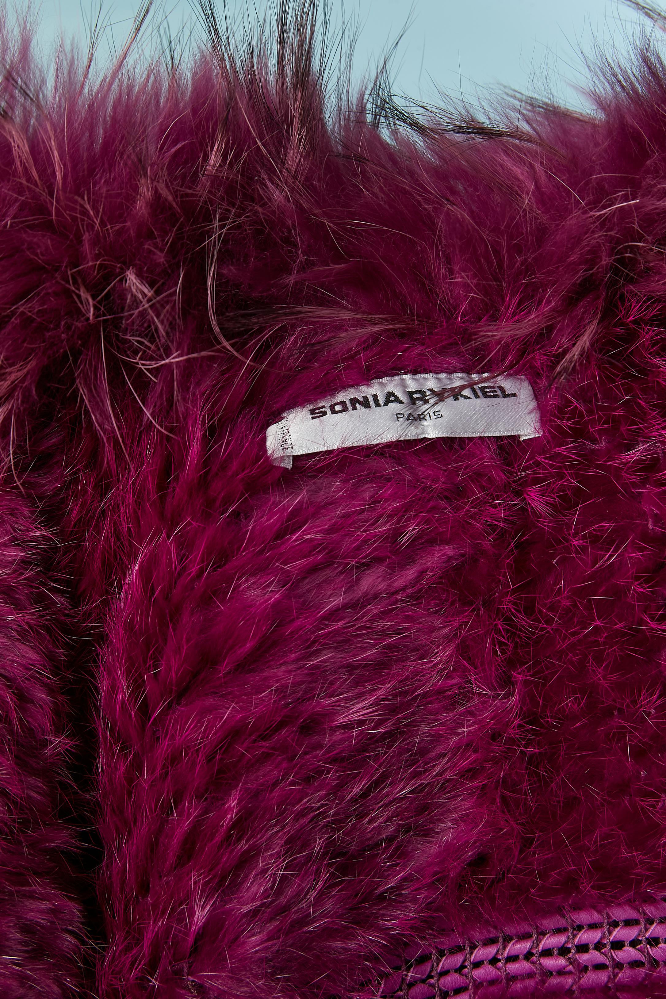 Wrapped purple knitted fur and leather coat Sonia Rykiel For Sale 5