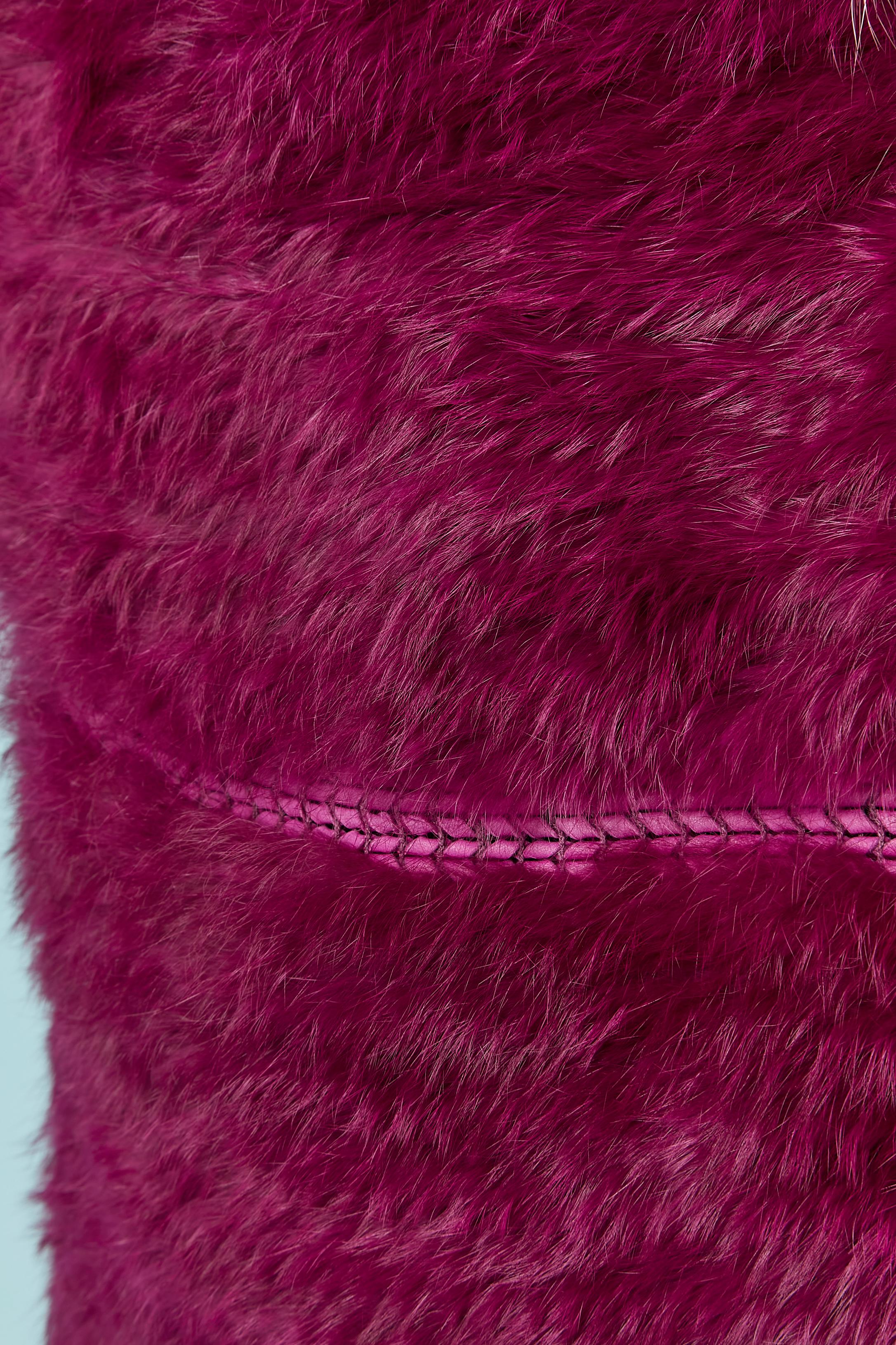 Wrapped purple knitted fur and leather coat Sonia Rykiel In Excellent Condition For Sale In Saint-Ouen-Sur-Seine, FR