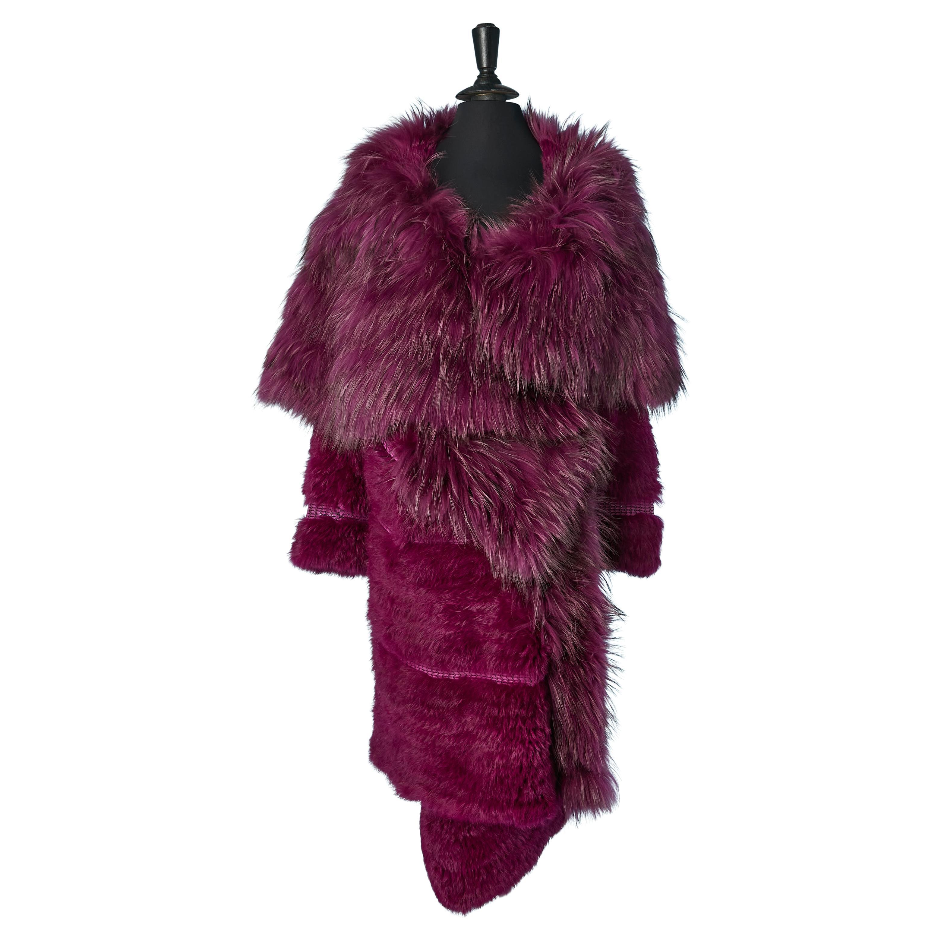 Wrapped purple knitted fur and leather coat Sonia Rykiel For Sale