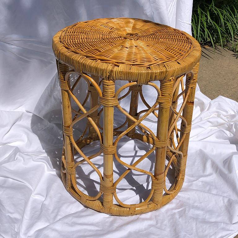 Wrapped Rattan Bamboo Stool in the Style of Rosenthal Netter circa 1950 In Good Condition In Oklahoma City, OK