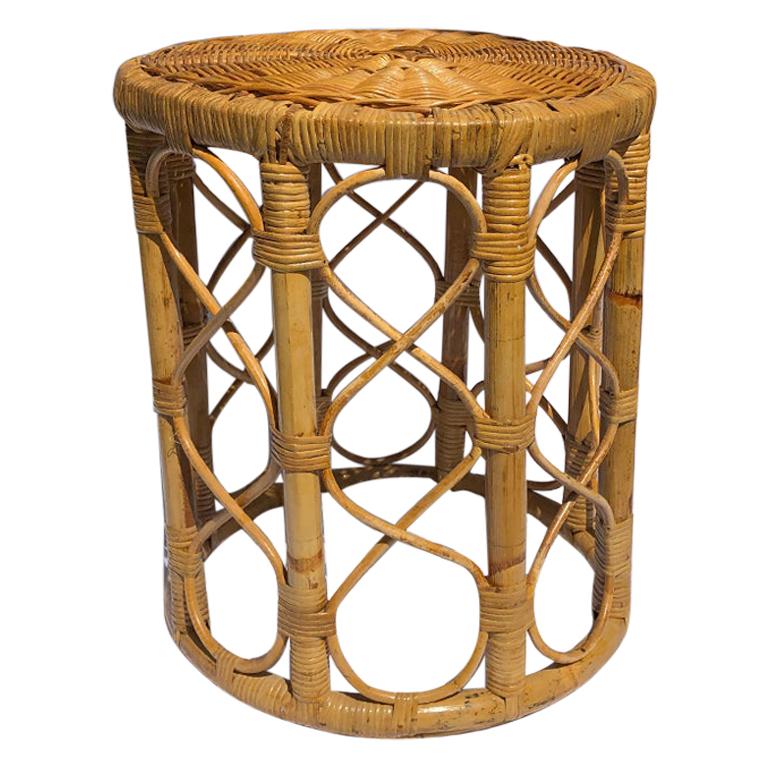 Wrapped Rattan Bamboo Stool in the Style of Rosenthal Netter circa 1950