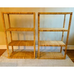 Wrapped Rattan Étagères in the Style of Danny Ho Fong, a Pair