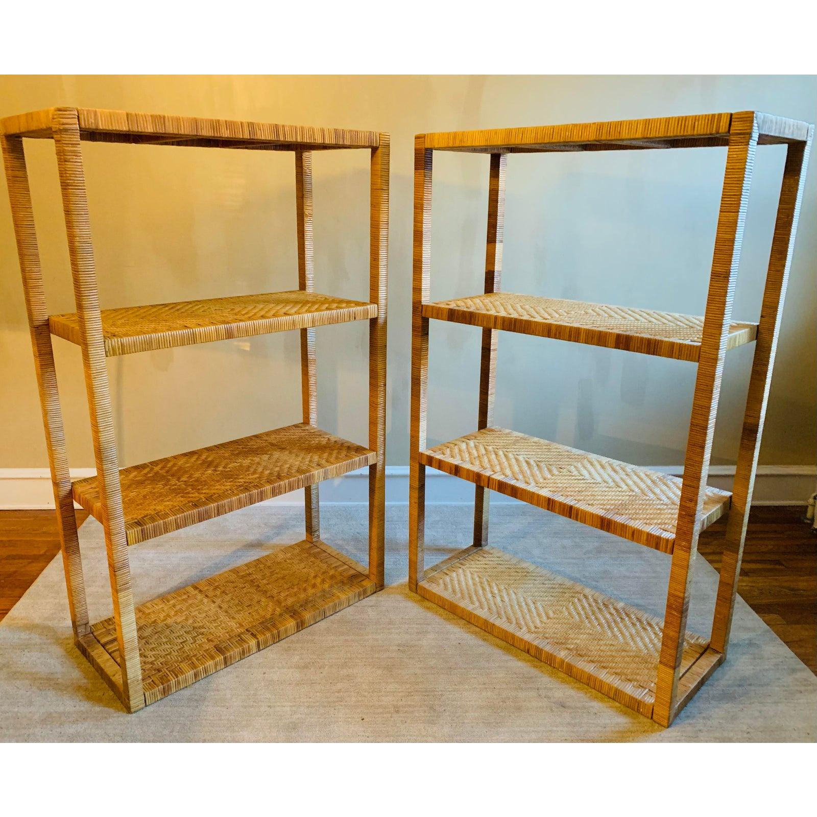 Bohemian Wrapped Rattan Étagères in the Style of Danny Ho Fong, a Pair