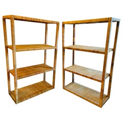 Vintage Wrapped Rattan Étagères in the Style of Danny Ho Fong, a Pair