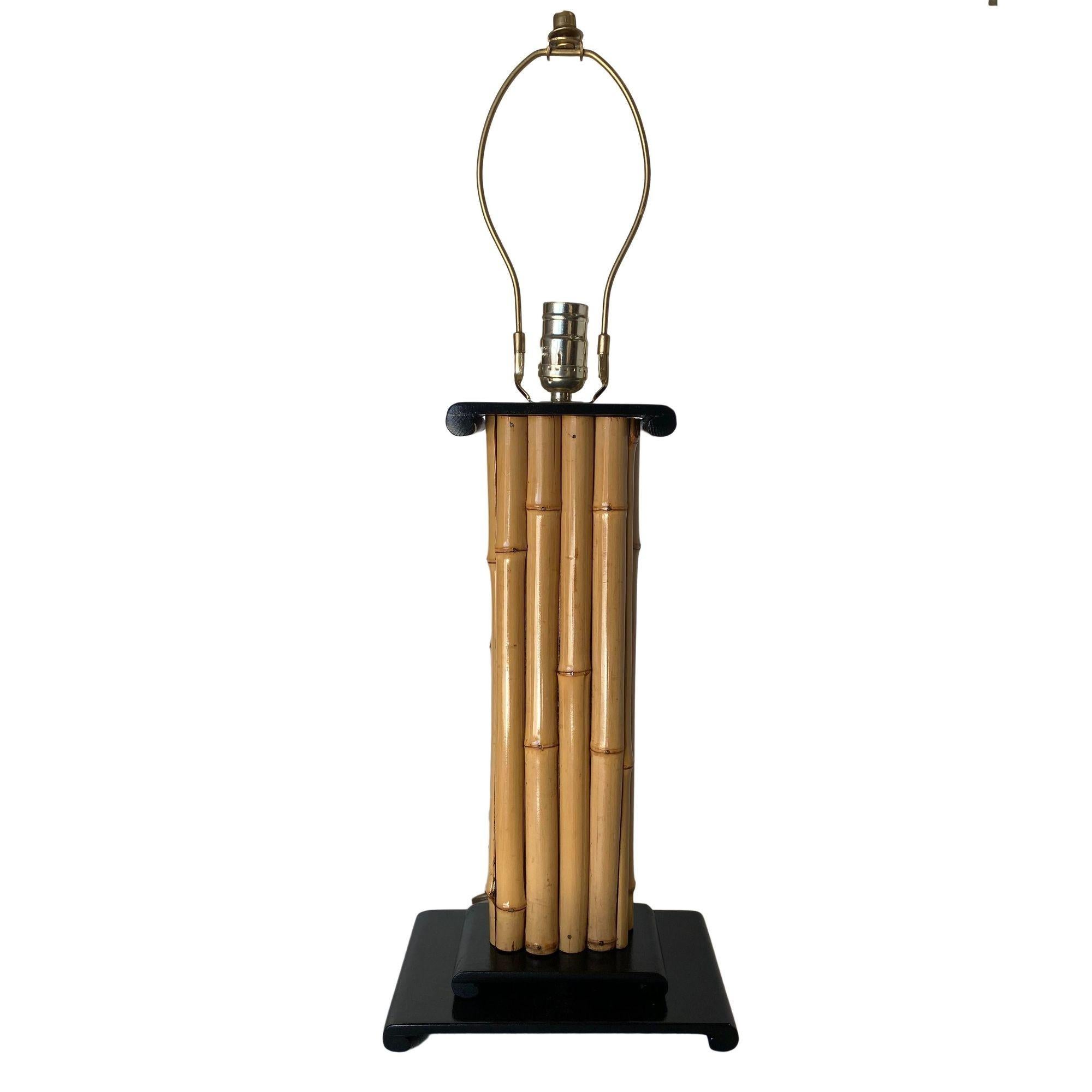 Wrapped Rattan Pole Lamp W/ Black Demi Base For Sale 4