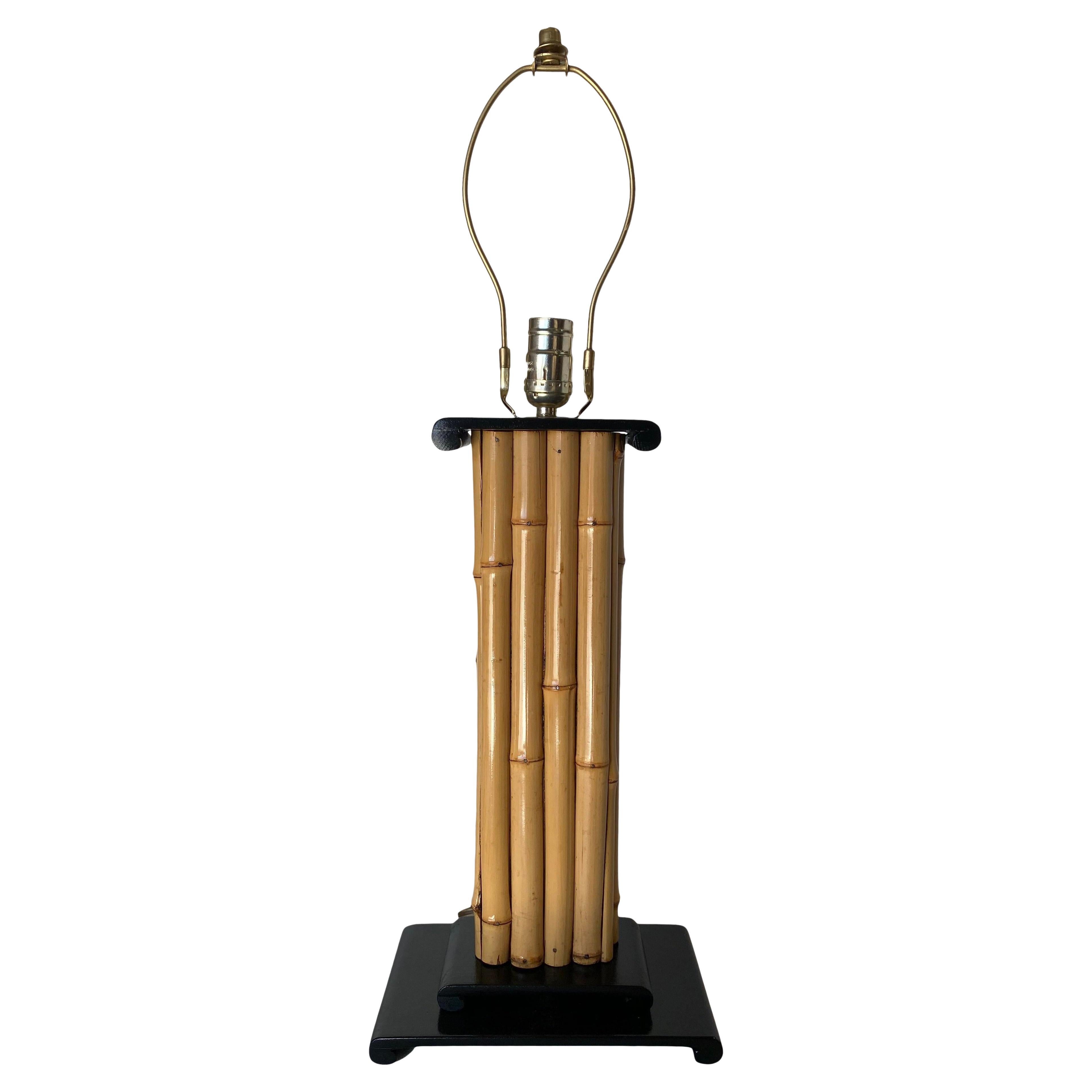 Wrapped Rattan Pole Lamp W/ Black Demi Base