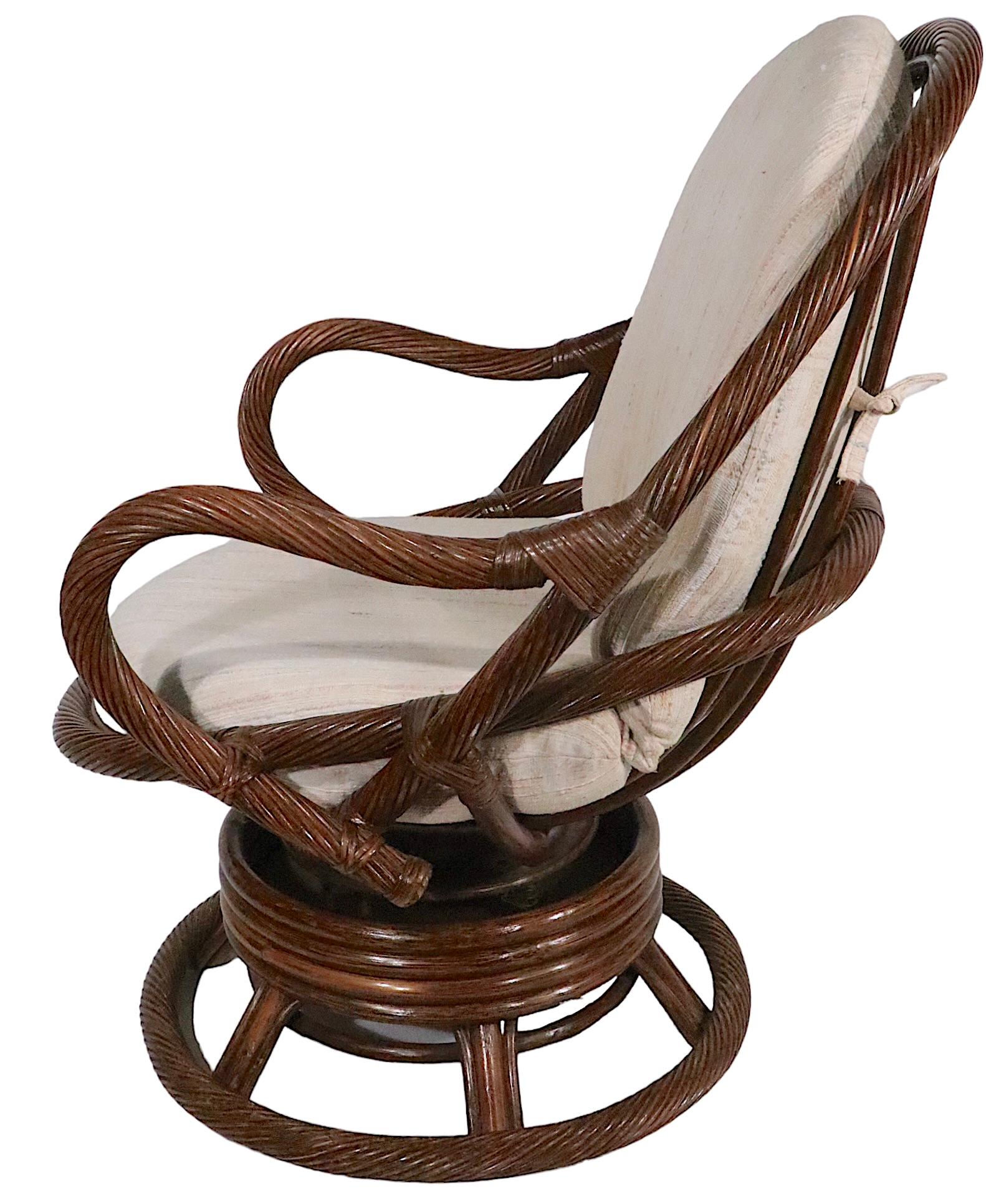 Wrapped Reed and Bamboo Swivel Tilt Lounge Chair c. 1970's For Sale 5