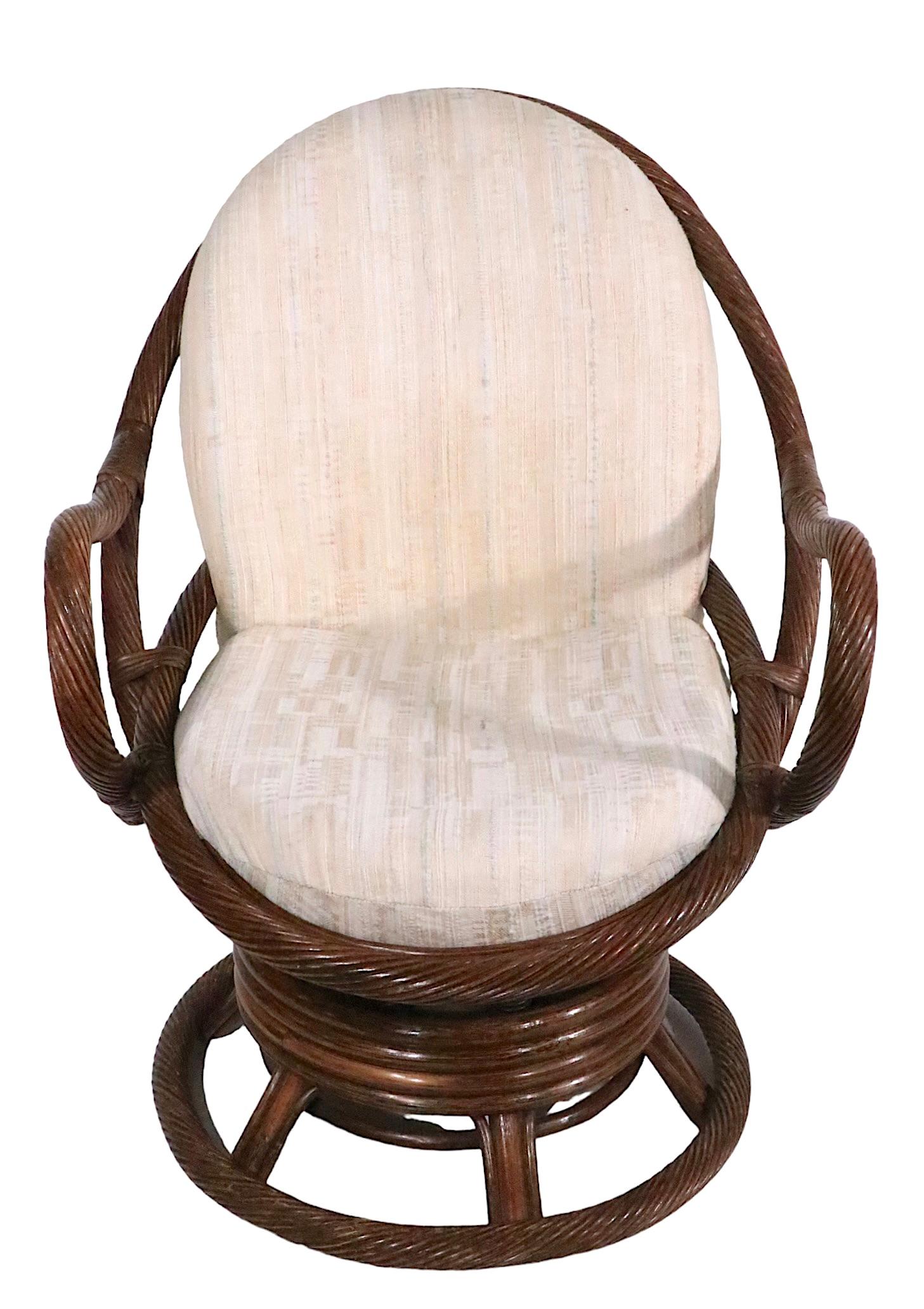 Wrapped Reed and Bamboo Swivel Tilt Lounge Chair c. 1970's For Sale 11