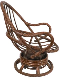 Sedia da salotto girevole e inclinabile in canna e bambù incartata, anni '70 ca.