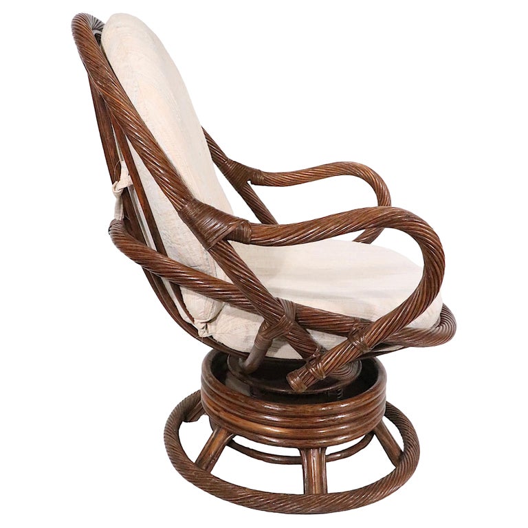 Wrapped Reed and Bamboo Swivel Tilt Lounge Chair 1970's For