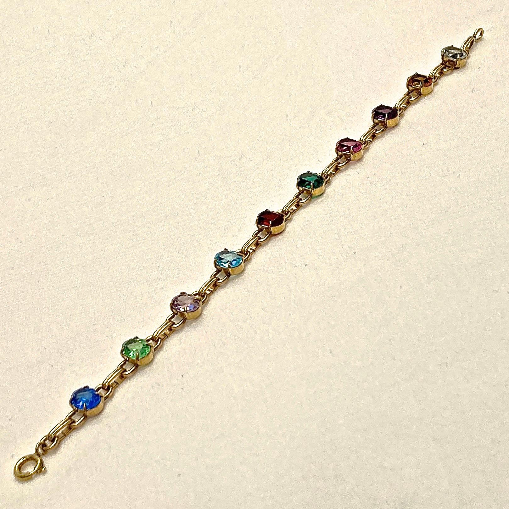 WRE 12K Gold Filled Harlequin Glass Link Bracelet circa 1950s 1