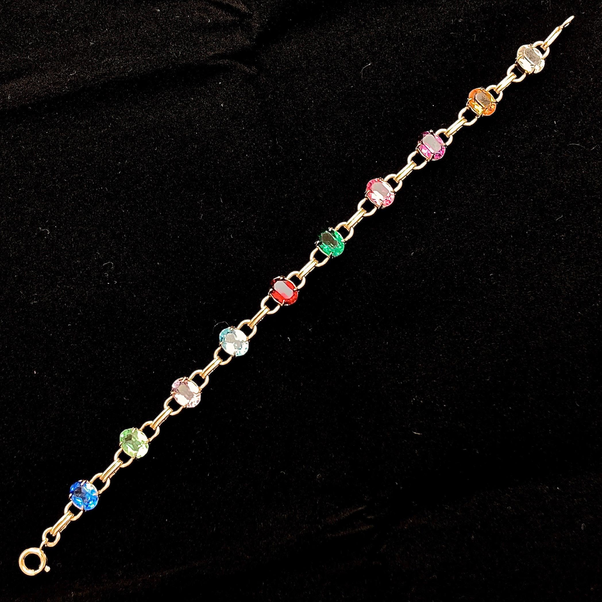 WRE 12K Gold Filled Harlequin Glass Link Bracelet circa 1950s 4