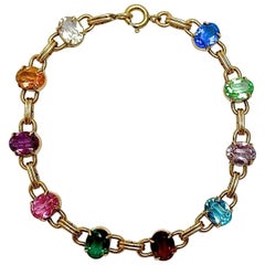 WRE 12K Gold Filled Harlequin Glass Link Bracelet circa 1950s